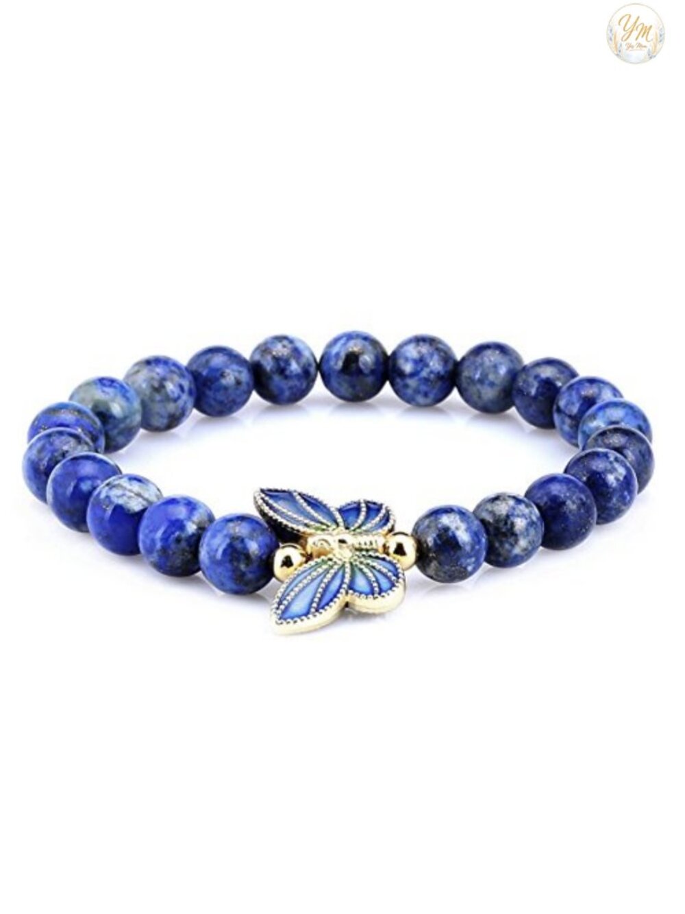 18K Gold Plated Sterling Silver Cloisonne Enamel Butterfly Beaded Bracelet